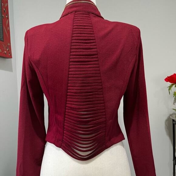 NEW Michel Cropped Open Zipper Lattice Panel Casual Layering Blazer Jacket M NWT - Picture 6 of 14